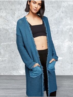 Free People Woodstock Longline Cardigan Sweater blue size XS